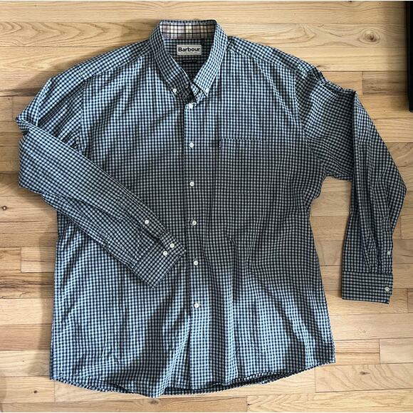 Barbour Men's XL Button Down Shirt Tailored Fit Long Sleeve Checker Gray Pocket - Picture 5 of 16